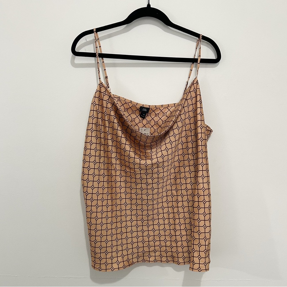 NWT River Island Tan and Black Silk Geometric Cami Top Size 18